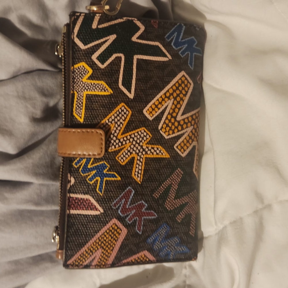 Michael Kors Brown and Blue Wallet with Vibrant Design